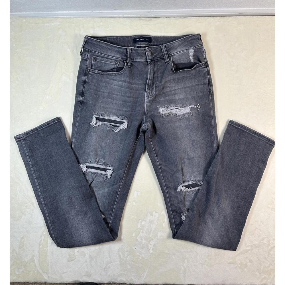 Men’s 31x32 Aeropostale Skinny Jeans Gray Distressed Ripped Stretch Denim